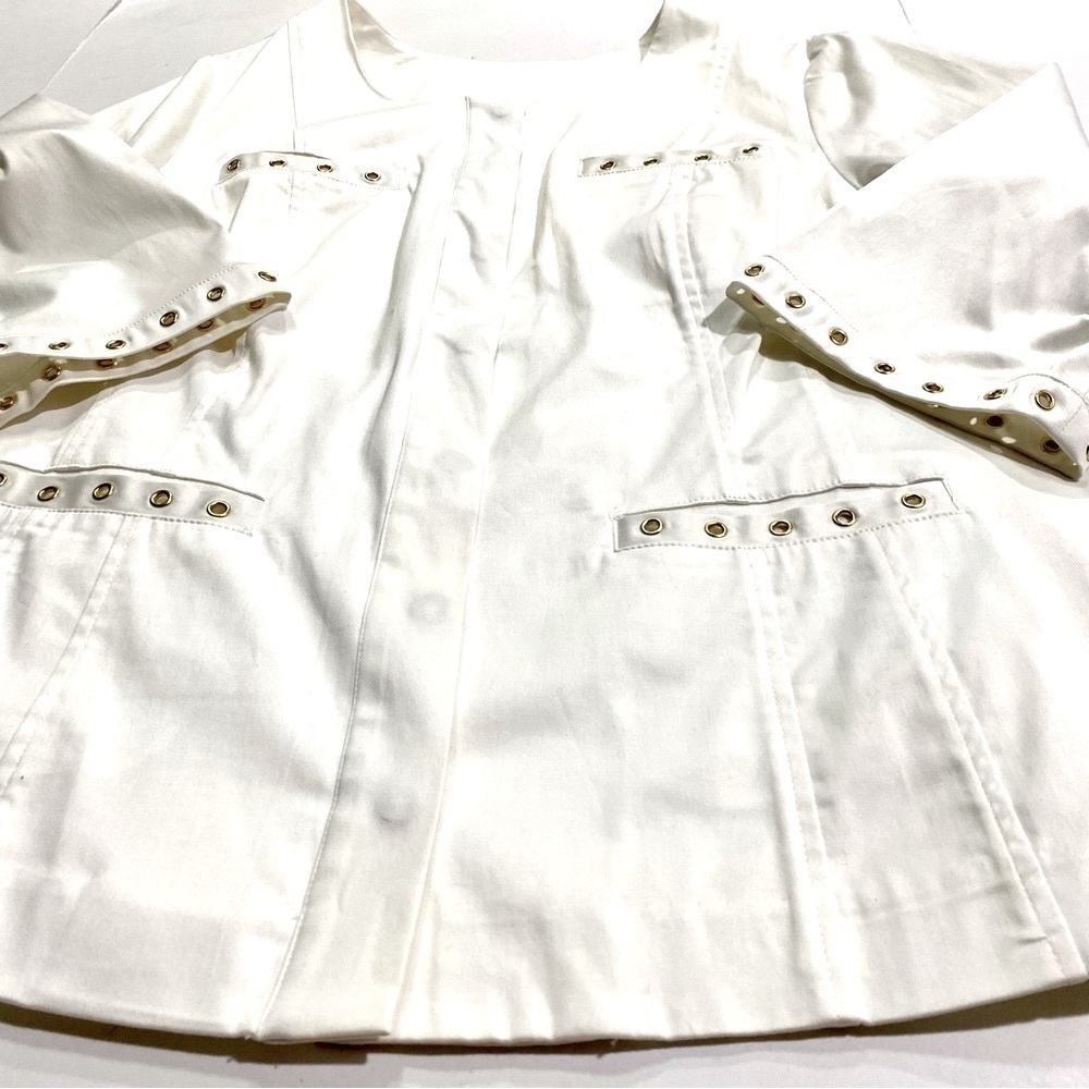 Catherines White Blazer Plus Size 1X 18/20W Cotton Stretch Gold-tone Grommets - Picture 8 of 13